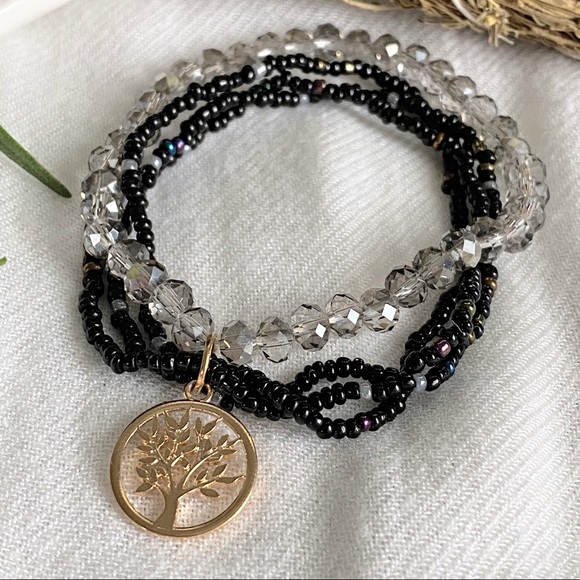 Jewelry - ✨2 x $10✨ Gold Black & Gray Tree Charm Beaded